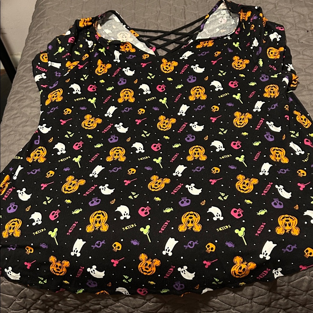 Disney Halloween Black Top with Orange and White Accents